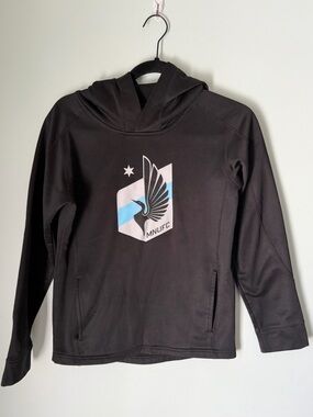 Minnesota United FC Youth Hoodie M MLS Soccer Black Performance Pullover MNUFC